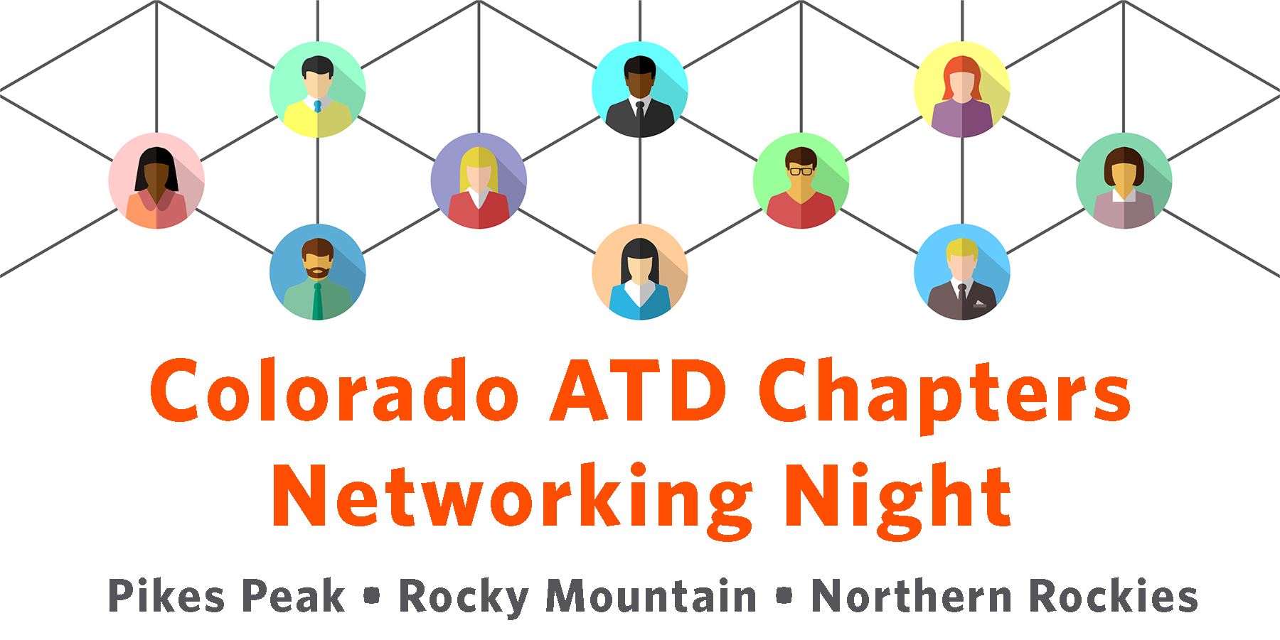 People networking and the text Colorado ATD Chapters Networking Night Pikes Peak Rocky Mountain Northern Rockies