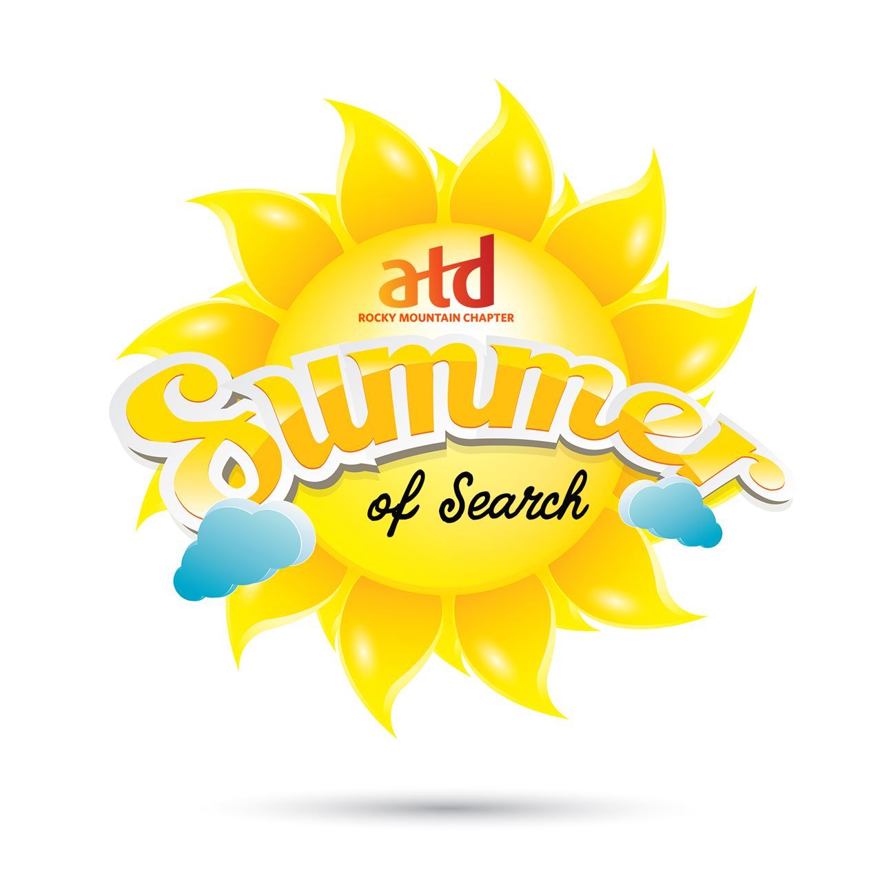ATD RMC Summer of Search logo a bright yellow sun with the summer of search typed over it. 